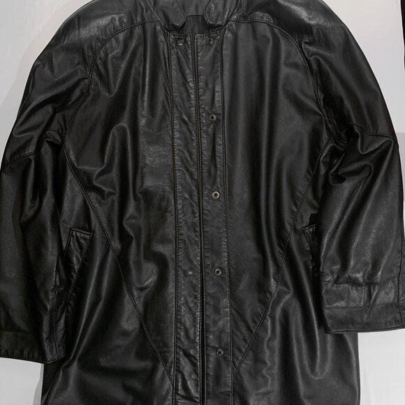 VINTAGE The LEATHER Ranch Black Luxury Designer Retro Leather Coat Women's Large - Picture 2 of 6